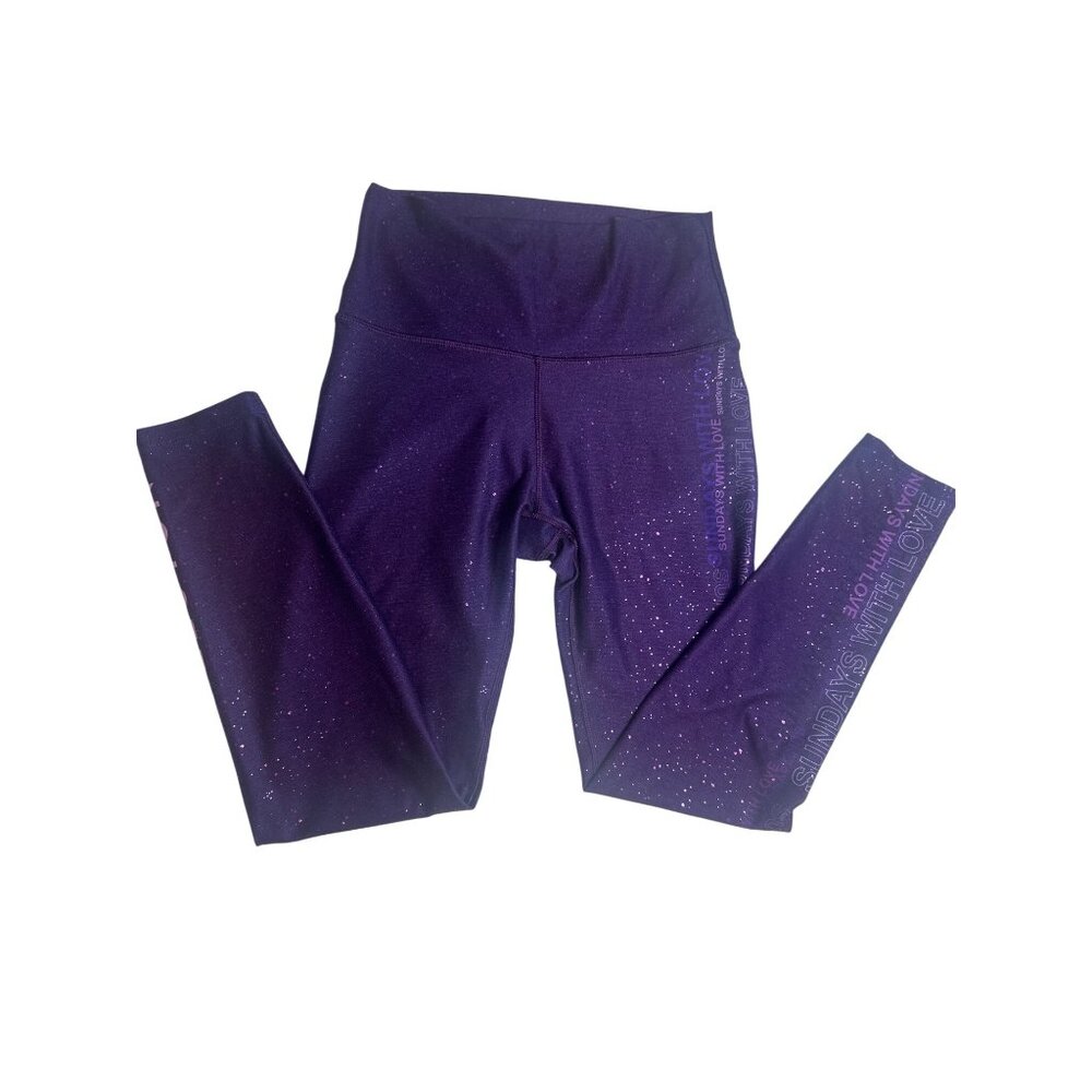 Peloton Purple Glitter "Sundays With Love" High-Waisted Leggings Womens Size XS - Picture 8 of 10